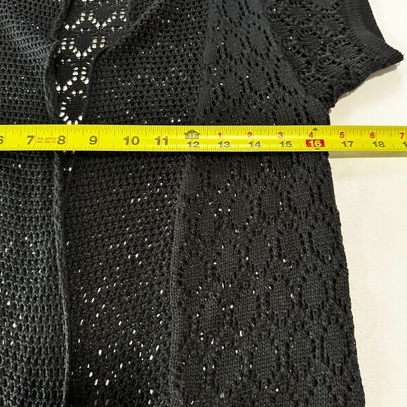 J & R Womens Cardigan Medium Sweater Black Knit Crochet Open Front - Picture 4 of 6